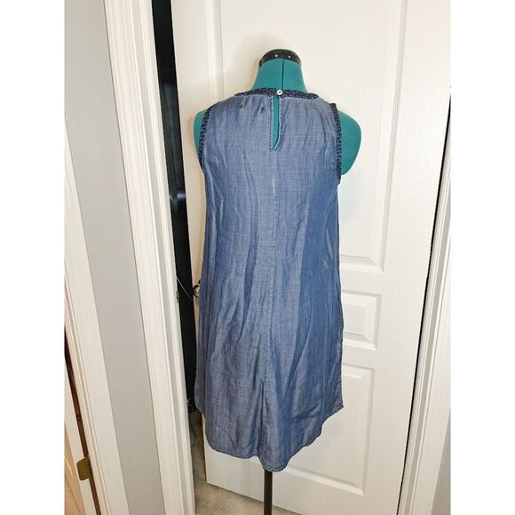 Max Jeans Sleeveless Chambray Tencil Denim Lightweight Shift Dress with Trim - Picture 4 of 13